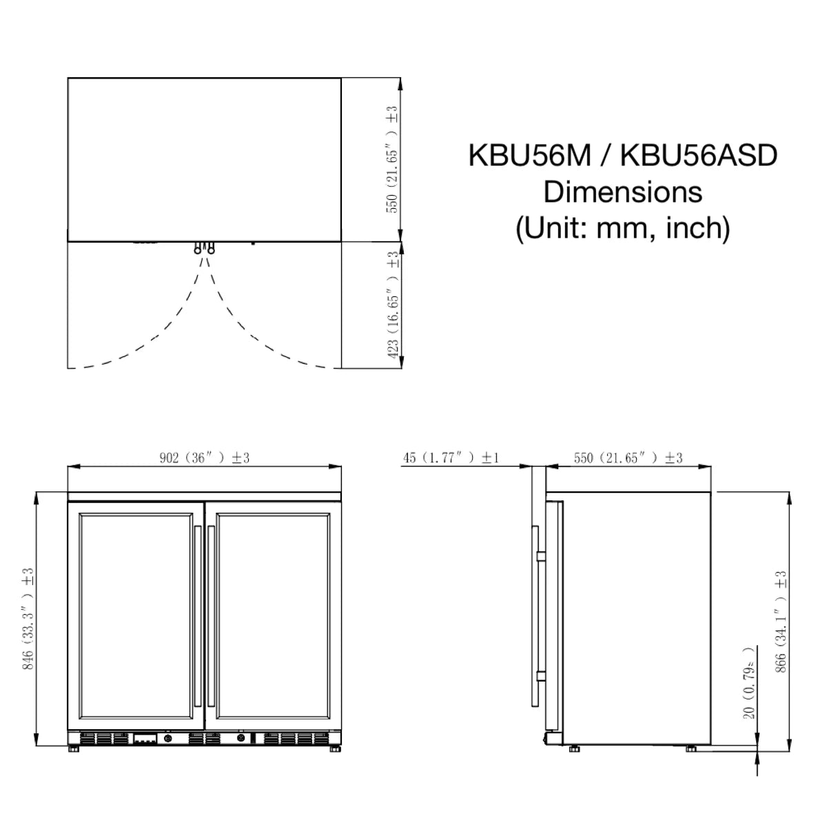 KingsBottle 36 Inch Heating Glass 2 Door Built In Beverage Fridge Beverage Fridge  KBU56M