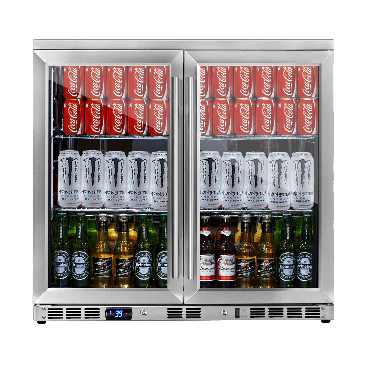 KingsBottle 36 Inch Heating Glass 2 Door Built In Beverage Fridge Beverage Fridge  KBU56M