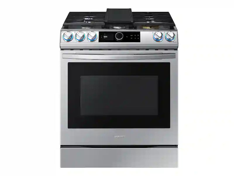 Bespoke Smart Slide-in Gas Range 6.0 cu. ft. with Smart Dial, Air Fry & Wi-Fi in White Glass