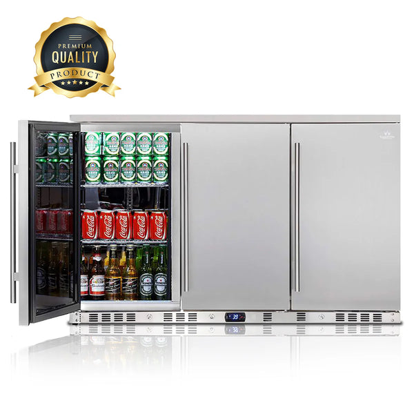 KingsBottle 53 Inch Solid 3-Door Outdoor Beverage Drinks Cooler Beverage Fridge KBU328ASD