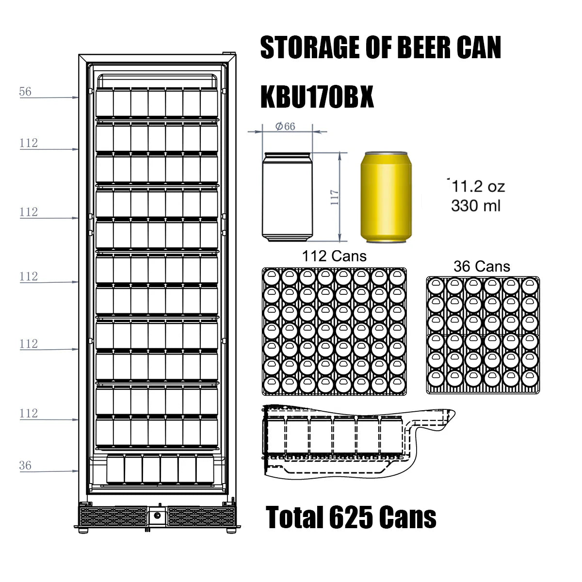 KingsBottle 72" Large Wine And Beverage Cooler Drinks Combo With Clear Door Beverage Fridge KBU170BW2-FG  KBU170BW2-SS