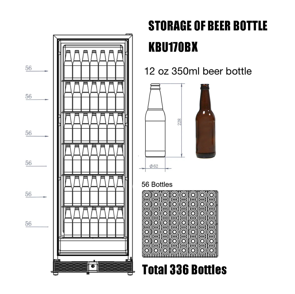 KingsBottle 72" Large Wine And Beverage Cooler Drinks Combo With Clear Door Beverage Fridge KBU170BW2-FG  KBU170BW2-SS
