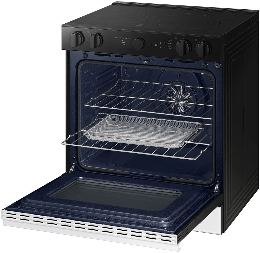 Bespoke 6.3 cu. ft. Smart Slide-In Electric Range with Smart Oven Camera & Illuminated Precision Knobs in White Glass
