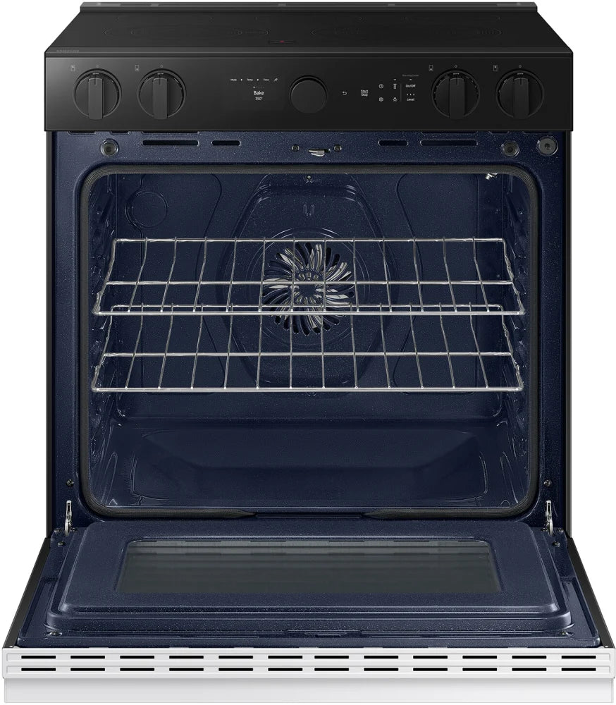 Bespoke 6.3 cu. ft. Smart Slide-In Electric Range with Smart Oven Camera & Illuminated Precision Knobs in White Glass