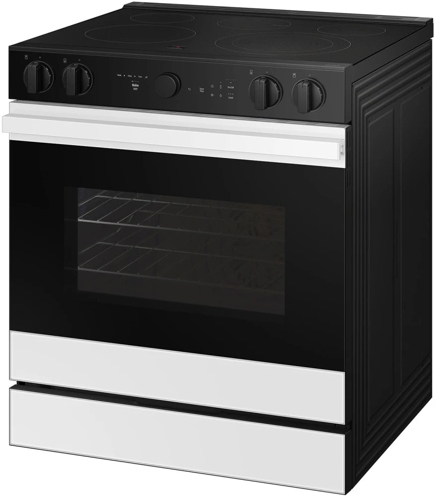 Bespoke 6.3 cu. ft. Smart Slide-In Electric Range with Smart Oven Camera & Illuminated Precision Knobs in White Glass