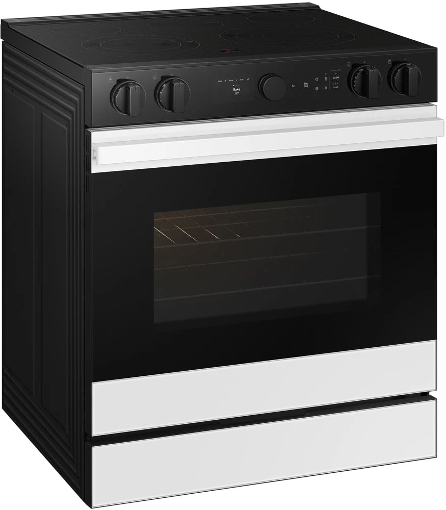 Bespoke 6.3 cu. ft. Smart Slide-In Electric Range with Smart Oven Camera & Illuminated Precision Knobs in White Glass