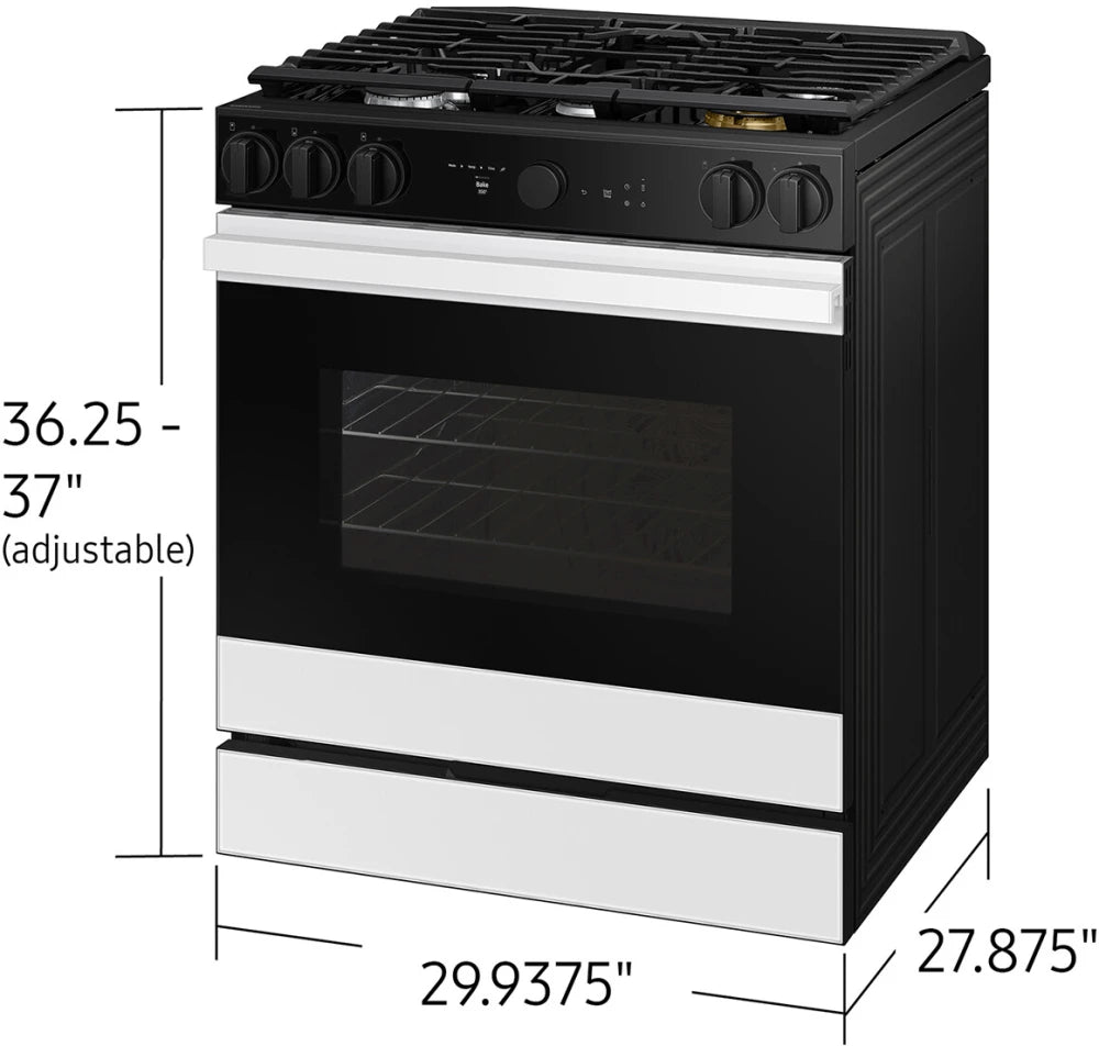 Bespoke 6.0 cu. ft. Smart Slide-In Gas Range with Smart Oven Camera & Illuminated Precision Knobs in White Glass