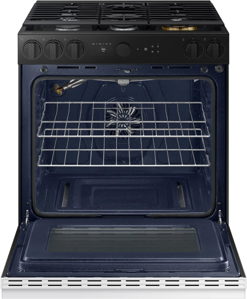 Bespoke 6.0 cu. ft. Smart Slide-In Gas Range with Smart Oven Camera & Illuminated Precision Knobs in White Glass