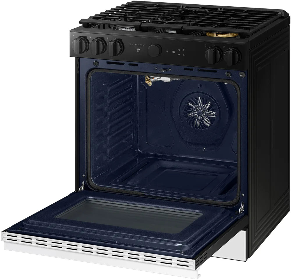 Bespoke 6.0 cu. ft. Smart Slide-In Gas Range with Smart Oven Camera & Illuminated Precision Knobs in White Glass