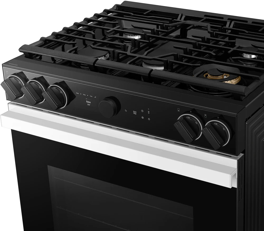 Bespoke 6.0 cu. ft. Smart Slide-In Gas Range with Smart Oven Camera & Illuminated Precision Knobs in White Glass