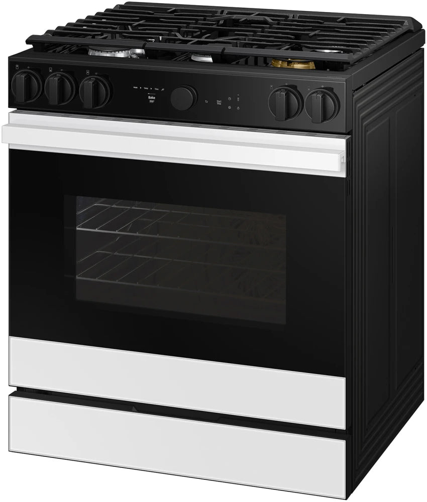 Bespoke 6.0 cu. ft. Smart Slide-In Gas Range with Smart Oven Camera & Illuminated Precision Knobs in White Glass