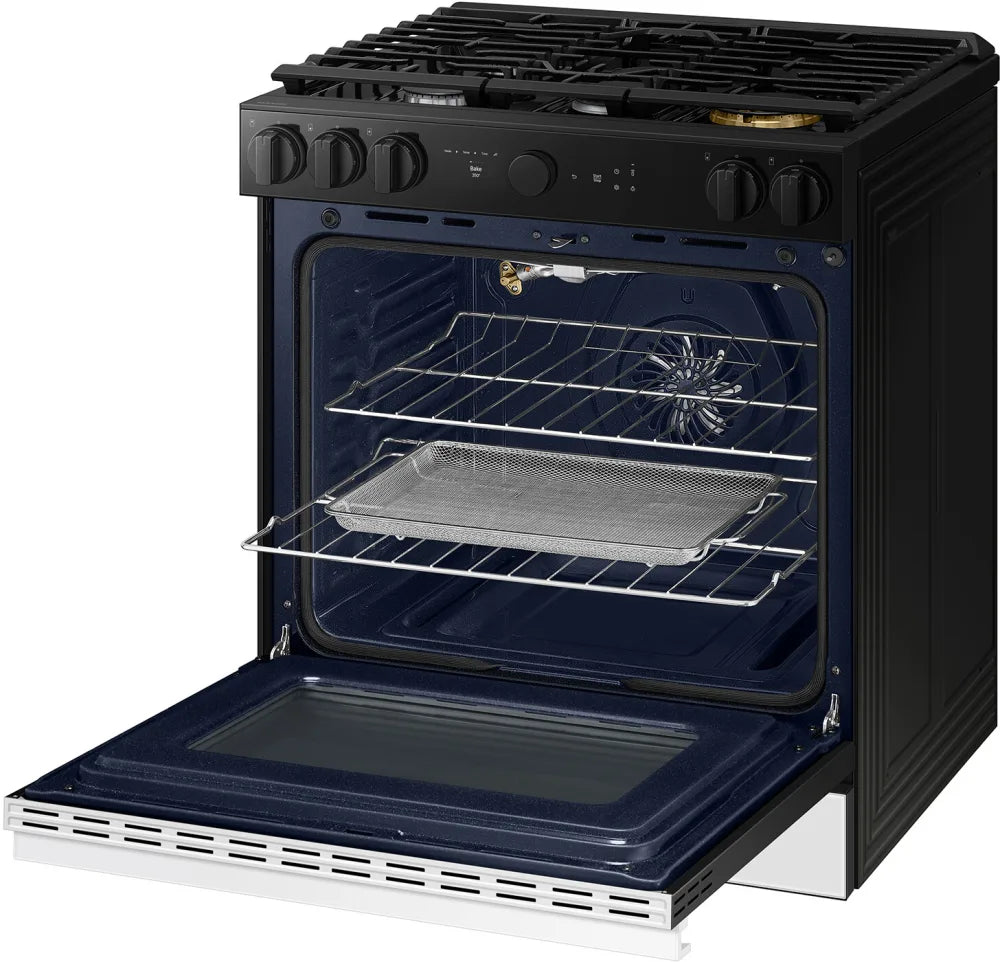 Bespoke 6.0 cu. ft. Smart Slide-In Gas Range with Smart Oven Camera & Illuminated Precision Knobs in White Glass