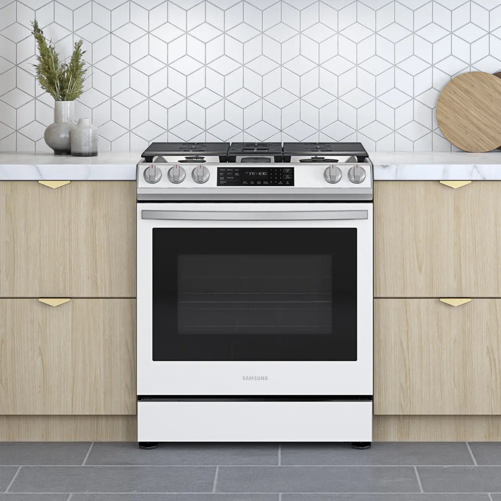 Bespoke 6.0 cu. ft. Smart Front Control Slide-In Gas Range with Air Fry & Wi-Fi in White Glass