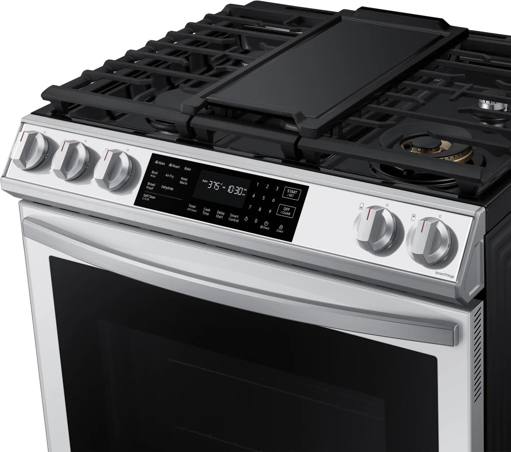 Bespoke 6.0 cu. ft. Smart Front Control Slide-In Gas Range with Air Fry & Wi-Fi in White Glass