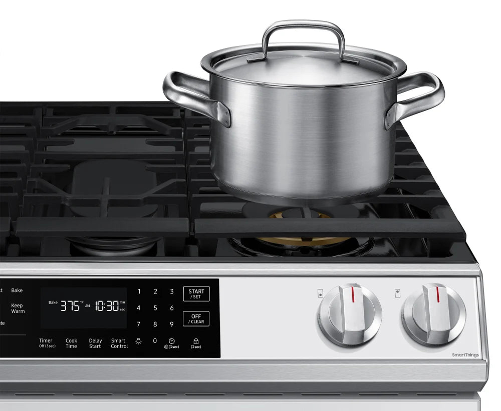 Bespoke 6.0 cu. ft. Smart Front Control Slide-In Gas Range with Air Fry & Wi-Fi in White Glass