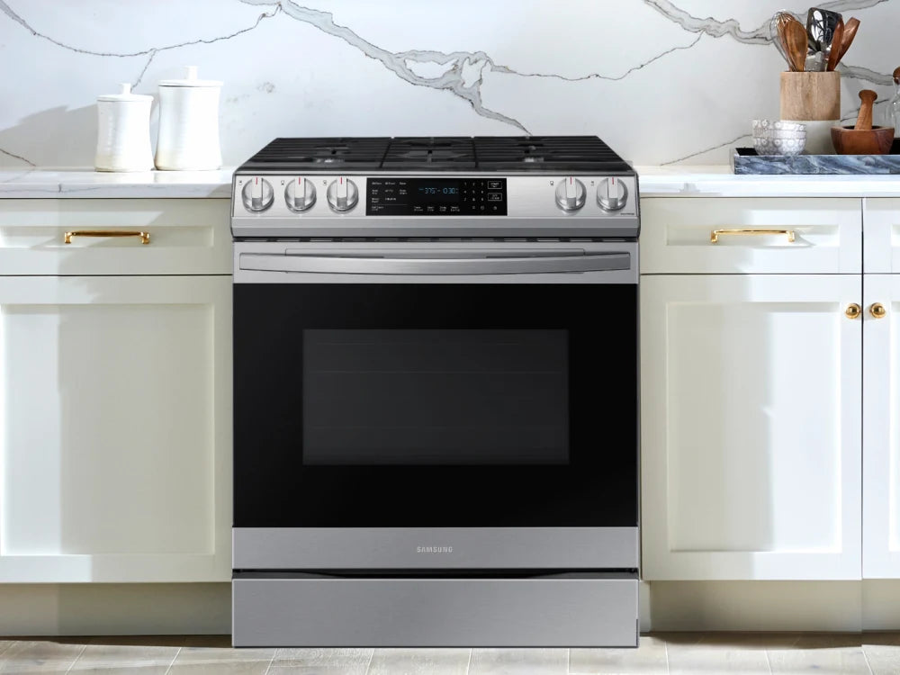 Bespoke 6.0 cu. ft. Smart Front Control Slide-In Gas Range with Air Fry & Wi-Fi in White Glass