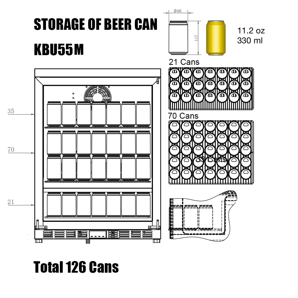 KingsBottle 24 Inch Under Counter Beer Cooler Drinks Stainless Steel Beverage Fridge KBU55M LHH KBU55M RHH