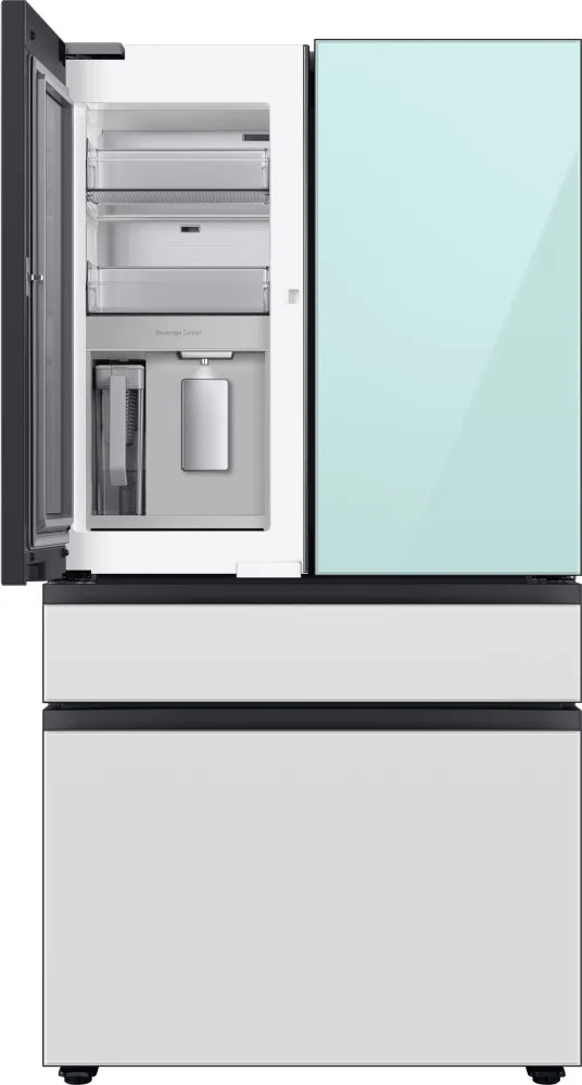 Bespoke 4-Door French Door Refrigerator (23 cu. ft.) with Beverage Center™ in Morning Blue Glass Top Panels and White Glass Middle and Bottom Panels
