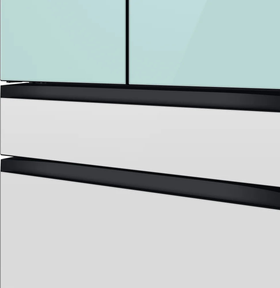 Bespoke 4-Door French Door Refrigerator (23 cu. ft.) with Beverage Center™ in Morning Blue Glass Top Panels and White Glass Middle and Bottom Panels