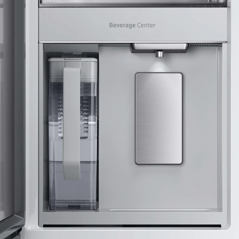 Bespoke 4-Door French Door Refrigerator (23 cu. ft.) – with Top Left and Family Hub™ Panel in Charcoal Glass - and Matte Black Steel Middle and Bottom Panels