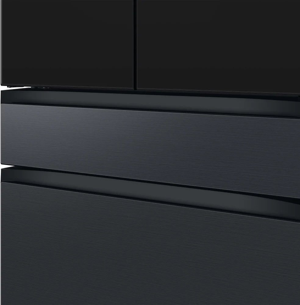 Bespoke 4-Door French Door Refrigerator (23 cu. ft.) – with Top Left and Family Hub™ Panel in Charcoal Glass - and Matte Black Steel Middle and Bottom Panels