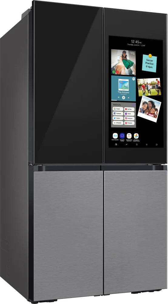 Bespoke Counter Depth 4-Door Flex™ Refrigerator (23 cu. ft.) with Family Hub™ + in Charcoal Glass Top and Stainless Steel Bottom Panels