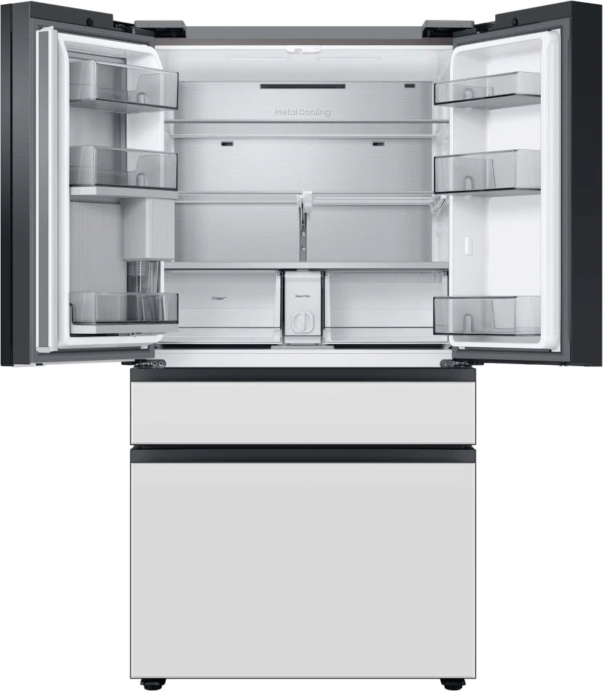 Bespoke 4-Door French Door Refrigerator (29 cu. ft.) with Beverage Center™ in Morning Blue Glass Top Panels and White Glass Middle and Bottom Panels