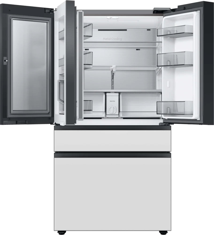 Bespoke 4-Door French Door Refrigerator (29 cu. ft.) with Beverage Center™ in Morning Blue Glass Top Panels and White Glass Middle and Bottom Panels