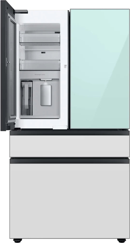 Bespoke 4-Door French Door Refrigerator (29 cu. ft.) with Beverage Center™ in Morning Blue Glass Top Panels and White Glass Middle and Bottom Panels