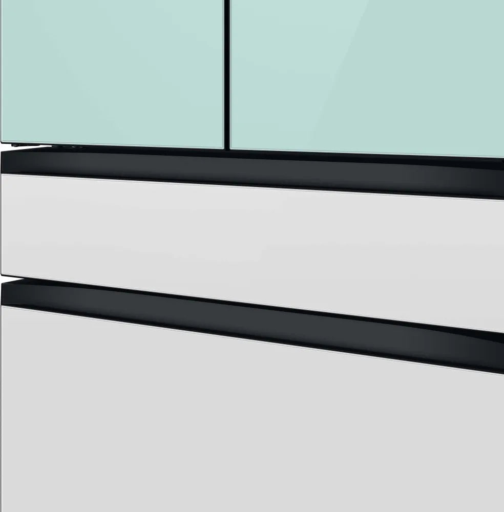 Bespoke 4-Door French Door Refrigerator (29 cu. ft.) with Beverage Center™ in Morning Blue Glass Top Panels and White Glass Middle and Bottom Panels