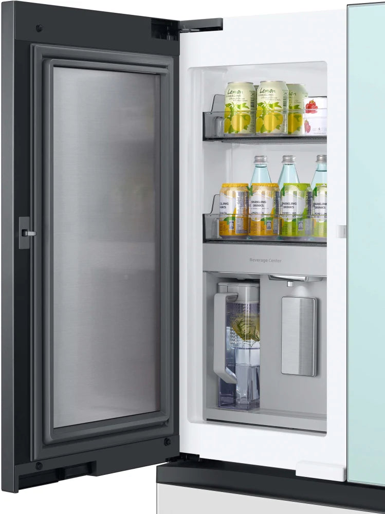 Bespoke 4-Door French Door Refrigerator (29 cu. ft.) with Beverage Center™ in Morning Blue Glass Top Panels and White Glass Middle and Bottom Panels