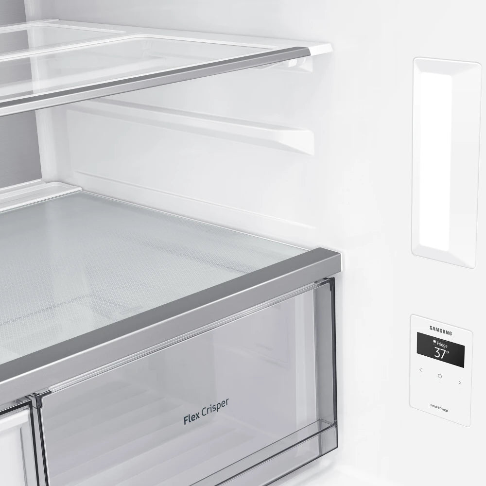 Bespoke 4-Door Flex™ Refrigerator (29 cu. ft.) with Family Hub™+ in Charcoal Glass Top and Stainless Steel Bottom Panels
