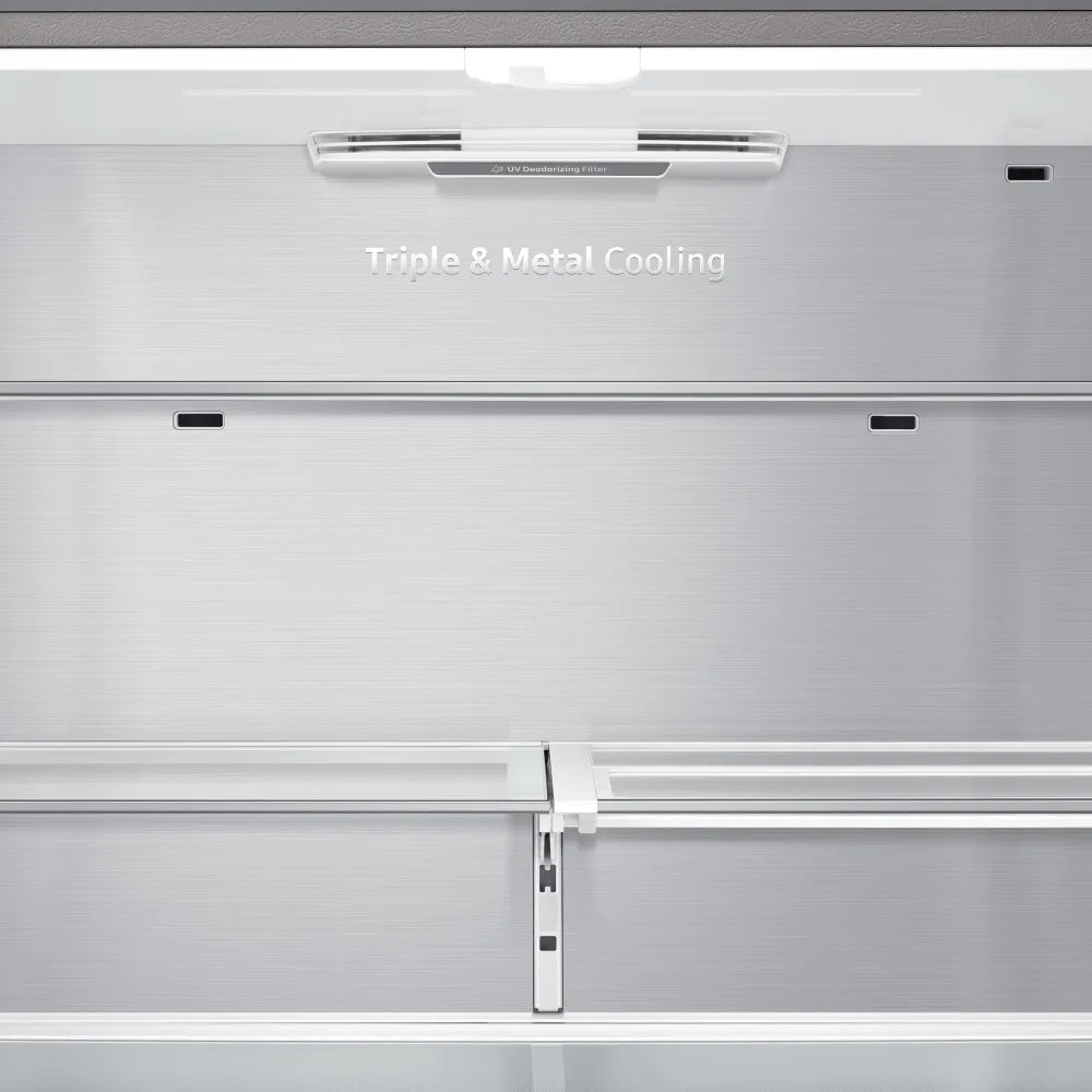 Bespoke 4-Door Flex™ Refrigerator (29 cu. ft.) with Family Hub™+ in Charcoal Glass Top and Stainless Steel Bottom Panels
