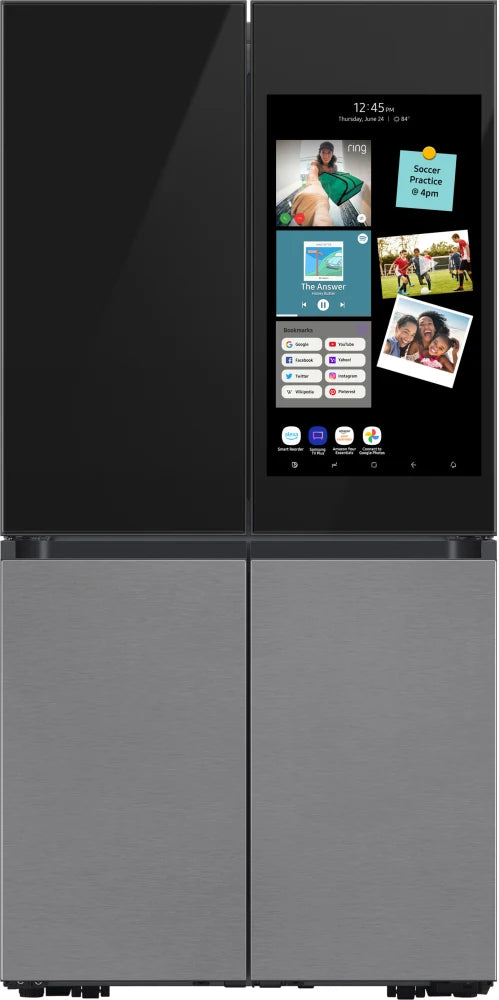 Bespoke 4-Door Flex™ Refrigerator (29 cu. ft.) with Family Hub™+ in Charcoal Glass Top and Stainless Steel Bottom Panels