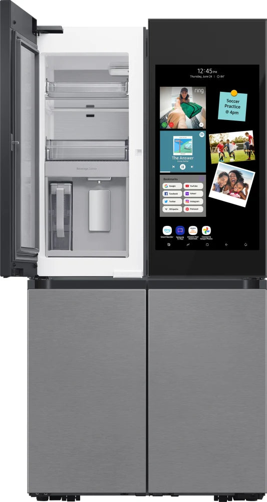 Bespoke 4-Door Flex™ Refrigerator (29 cu. ft.) with Family Hub™+ in Charcoal Glass Top and Stainless Steel Bottom Panels