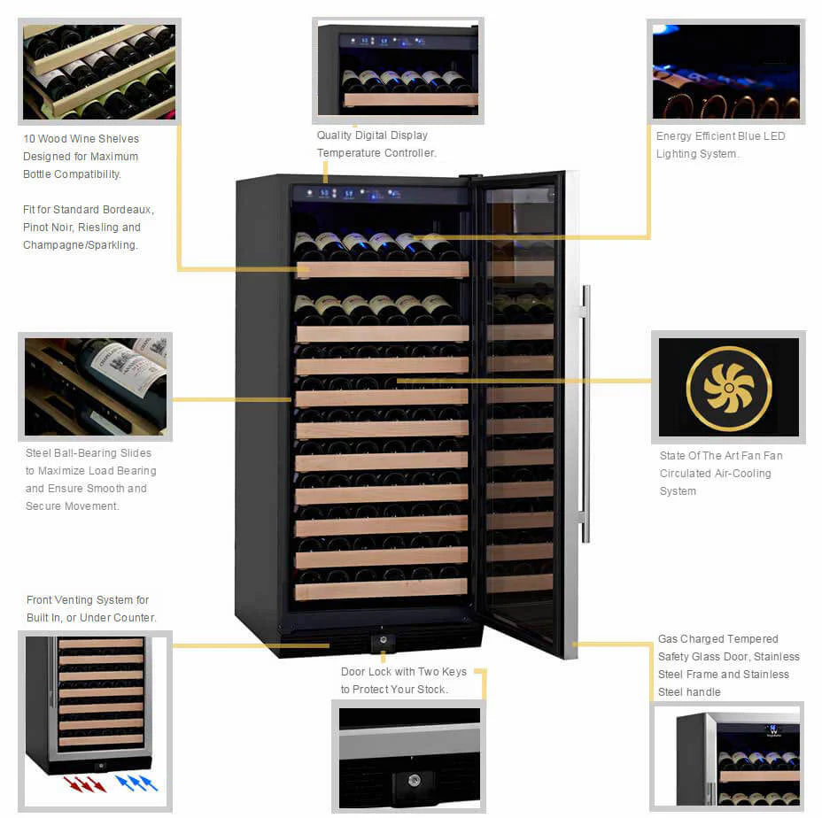 Kings Bottle 100 Bottle Kitchen Wine Refrigerator Freestanding Wine Refrigerator KBU100WX-SS LHH  KBU100WX-SS RHH