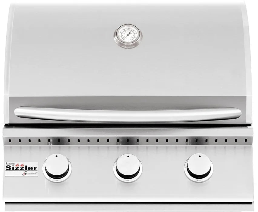 Summerset SIZ26NG 26 Inch Built-In Gas Grill with 3 Burners, 36,000 Total BTU, 560 Sq. In. Cooking Surface, 443 Stainless Steel Construction, Double-Lined Hood, 8mm Cooking Grates, Stainless Steel Tube Burners, and Locked-In Briquette Trays: Natural Gas