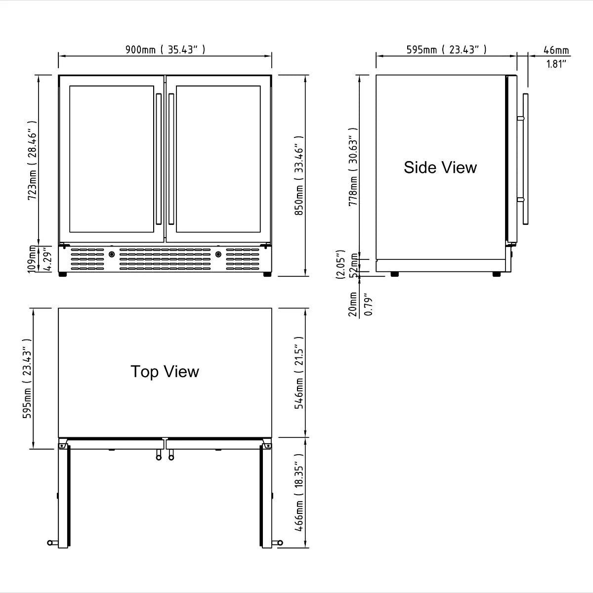 KingsBottle 36" Beer and Wine Cooler Combination with Low-E Glass Door KBU190BW-BLK KBU190BW-SS