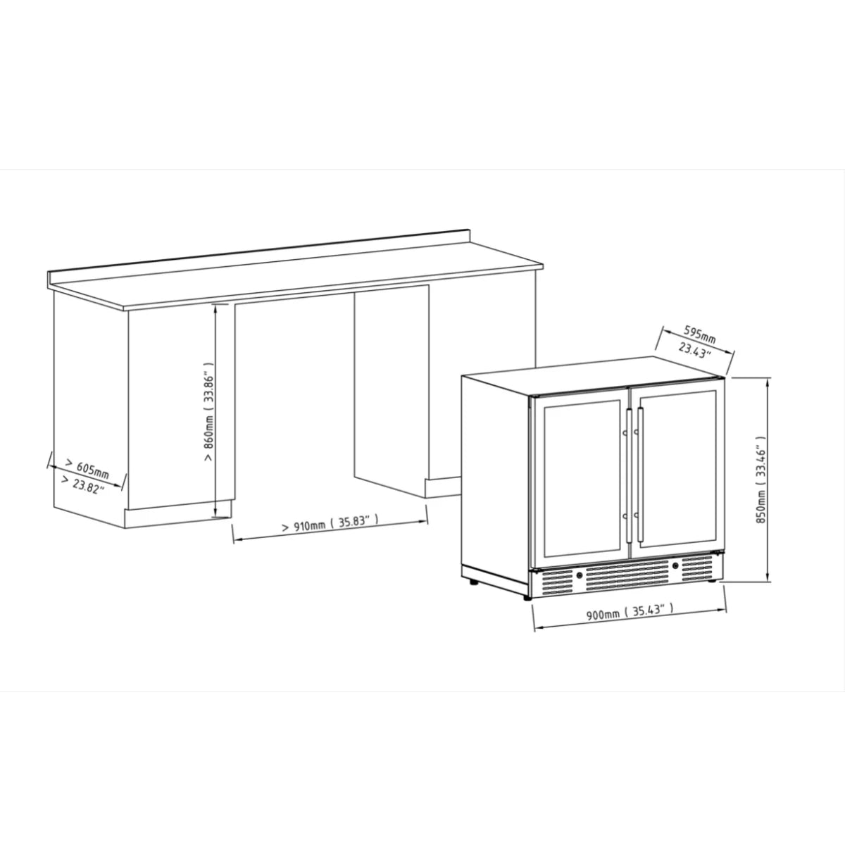 KingsBottle 36" Beer and Wine Cooler Combination with Low-E Glass Door KBU190BW-BLK KBU190BW-SS