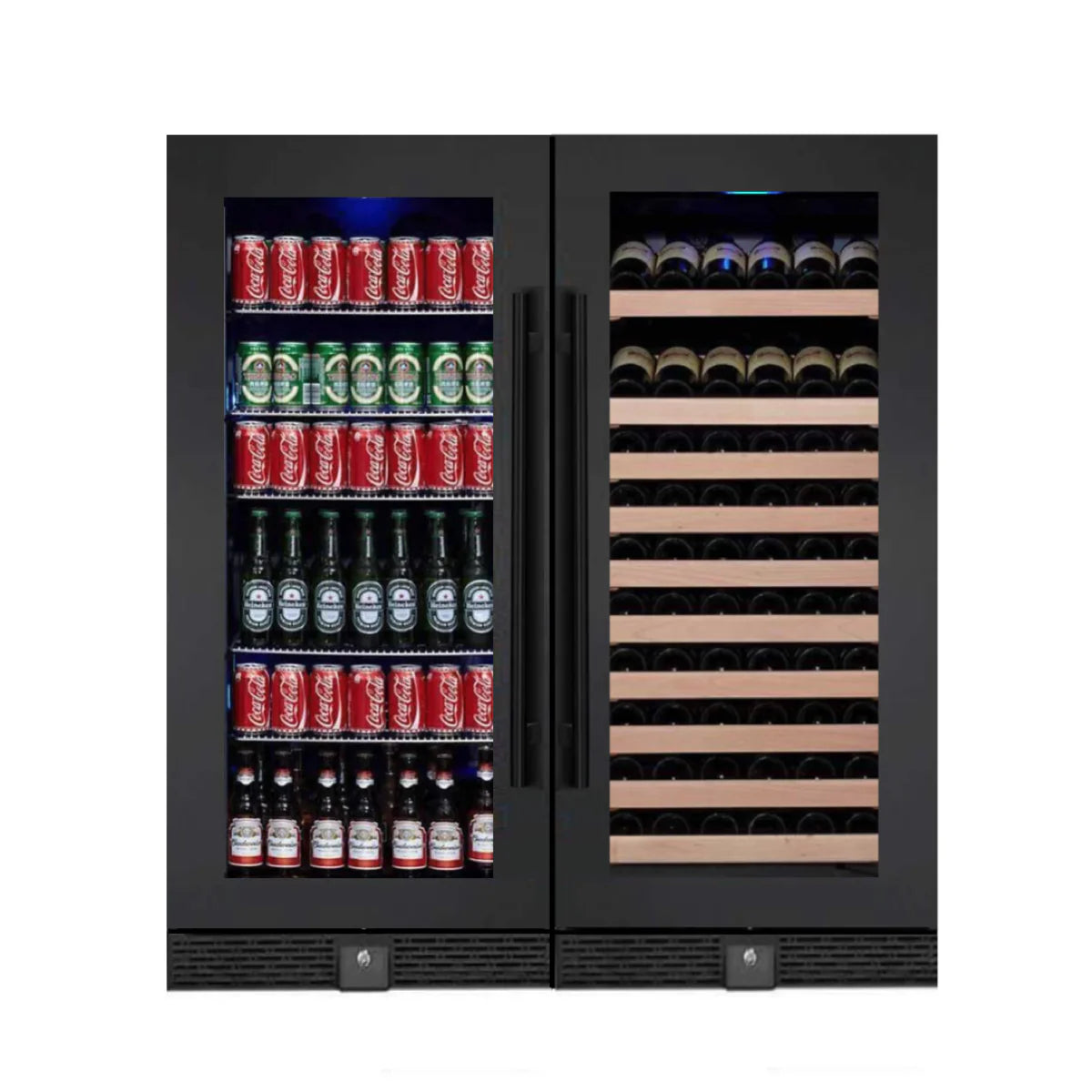 KingsBottle 56" Upright Wine And Beverage Refrigerator Combo With Glass Door WINE AND BEER COMBO KBU100BW2-SS