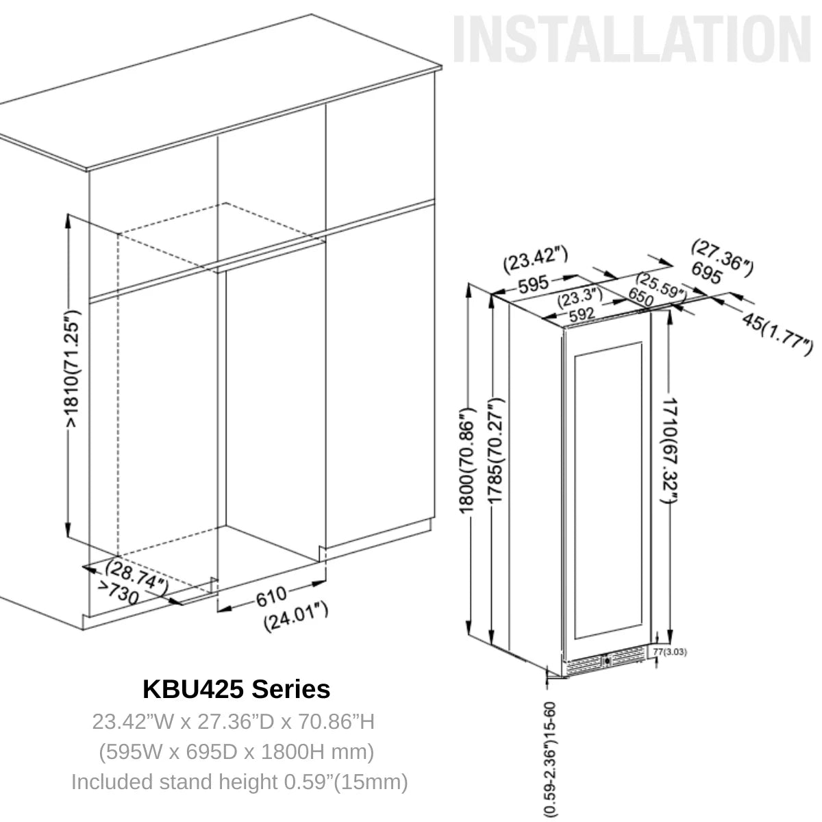 KingsBottle Upright Low-E Glass Door Dual Zone Large Wine Cooler Beverage Fridge KBU425DX-FG  KBU425DX-SS