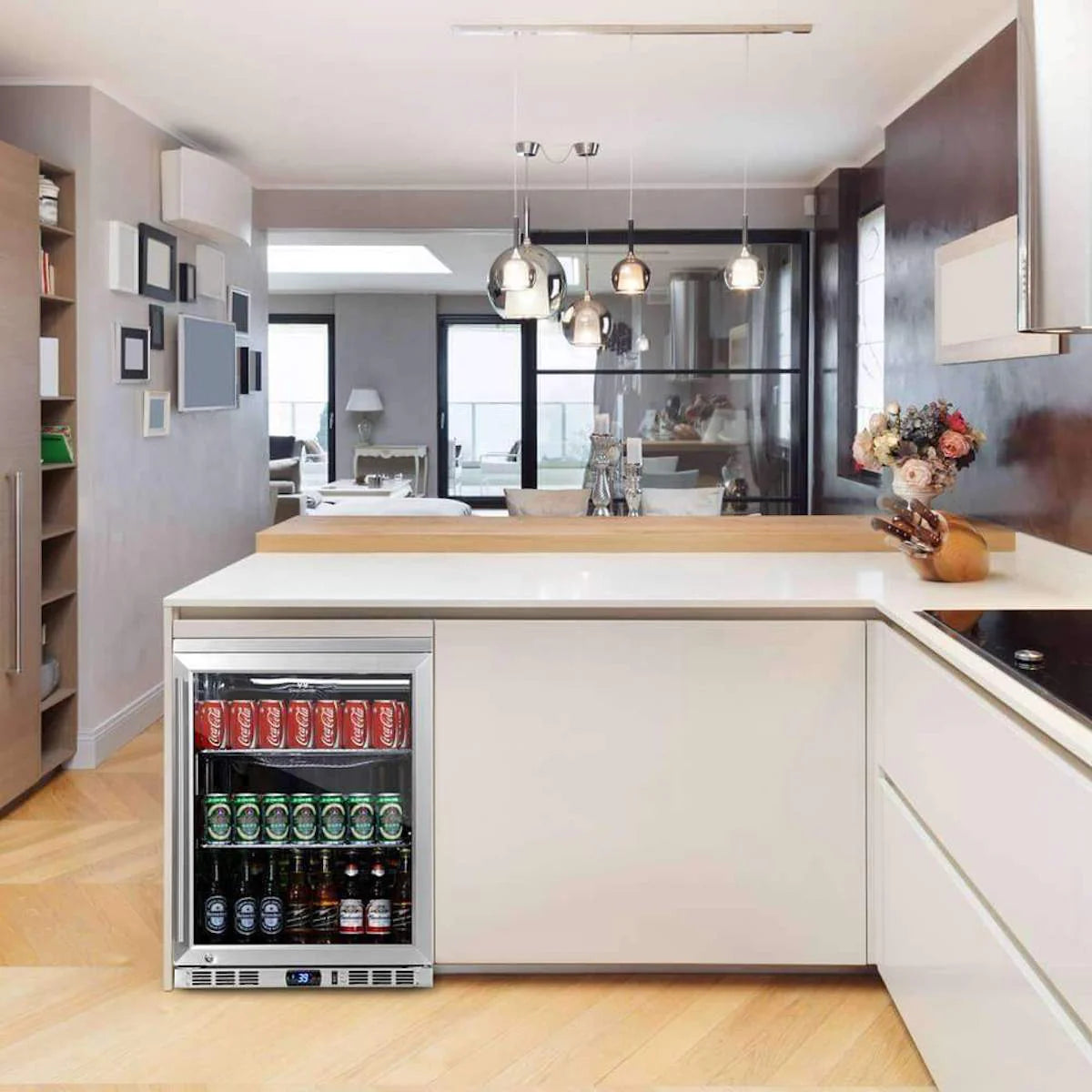 KingsBottle 24 Inch Under Counter Beer Cooler Drinks Stainless Steel Beverage Fridge KBU55M LHH KBU55M RHH